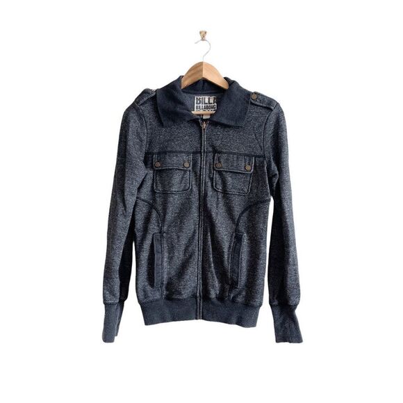 Billabong Mens Full Zip Long Sleeve Collared Black White Sweater Size L - Picture 1 of 8